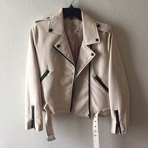 Moon River Faux White Leather Jacket
